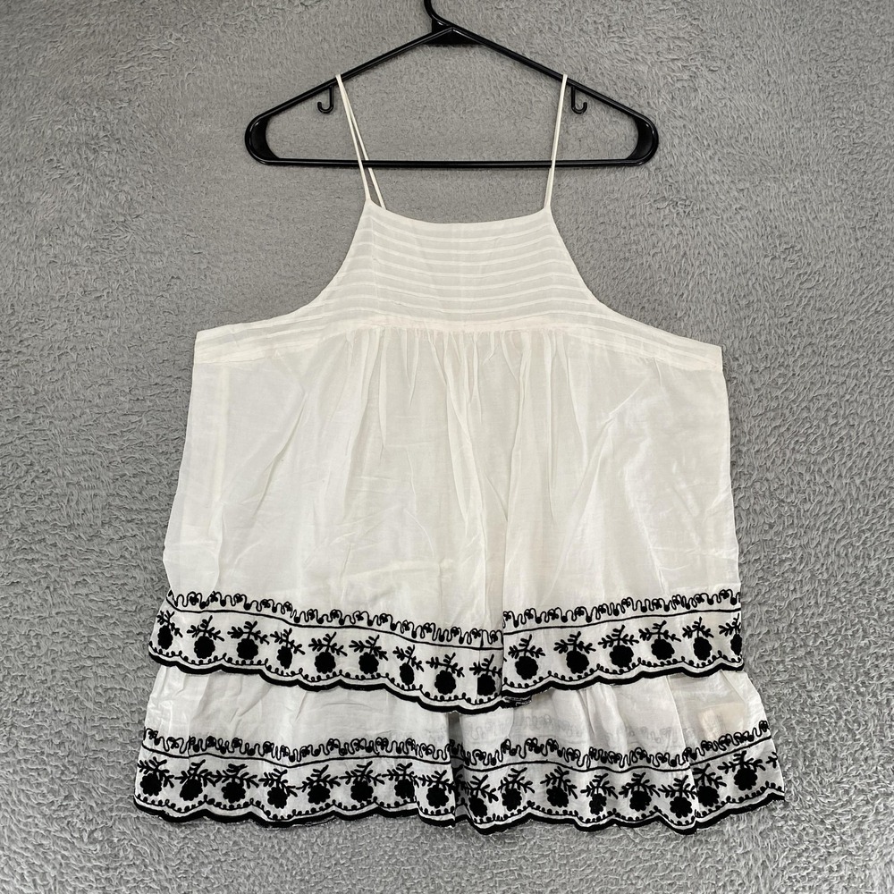 Floreat Embroidered Tank Top Womens 16 White Cotton Tiered Boho Beach Anthro